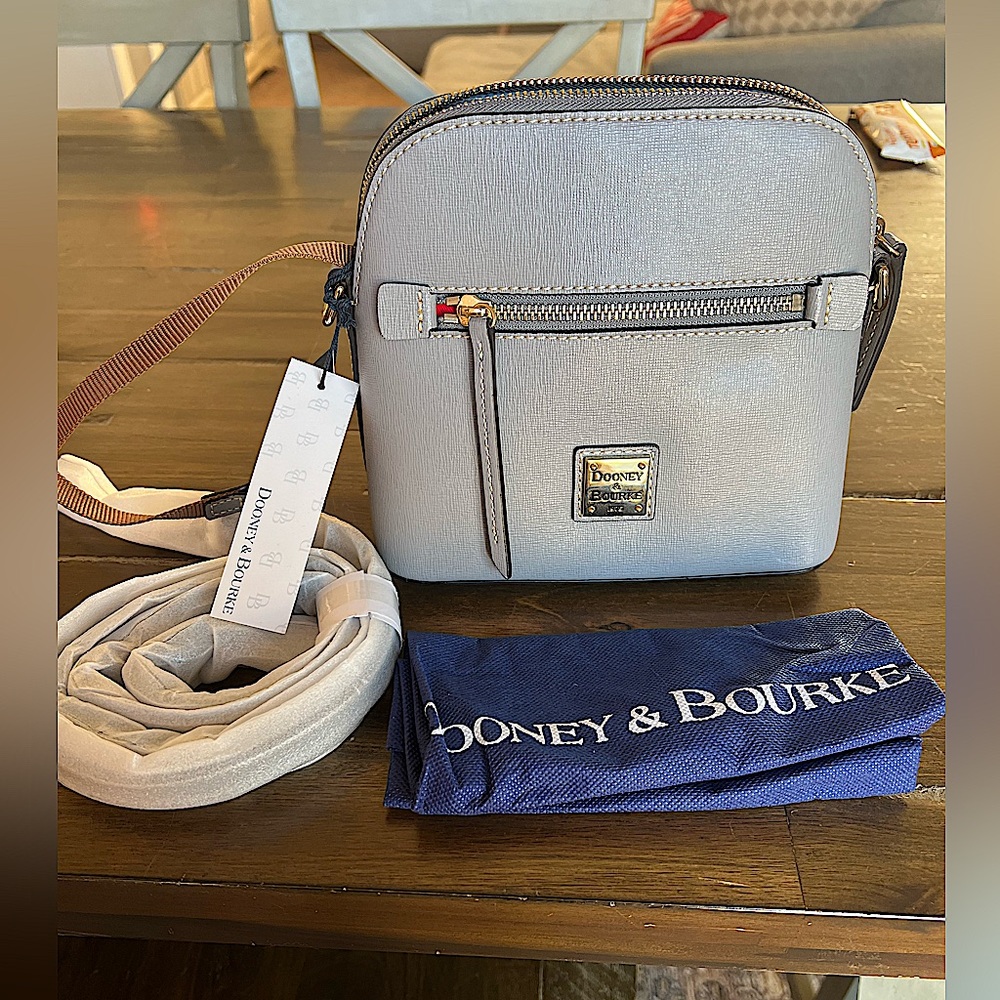NWT Dooney & Bourke Saffiano Domed Crossbody Bag in Smoked Grey